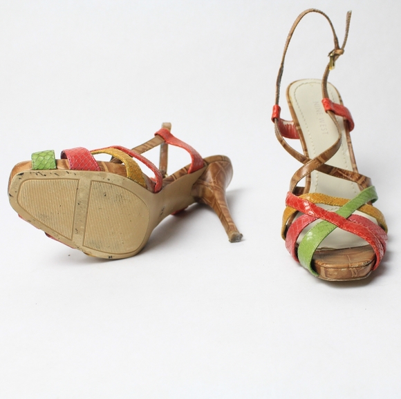 Final Sale Vintage Nine West Red Yellow Green Strappy Heels Sandal Size 6.5 - Picture 5 of 5
